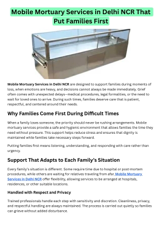 Mobile Mortuary Services in Delhi NCR That Put Families First