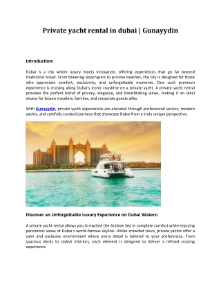 Private yacht rental in dubai | Gunayydin