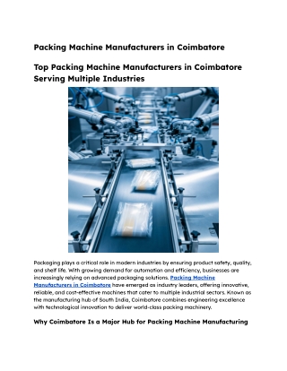 Packing Machine Manufacturers in Coimbatore
