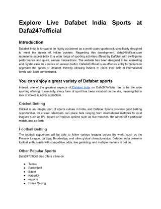 Explore Live Dafabet India Sports at Dafa247official