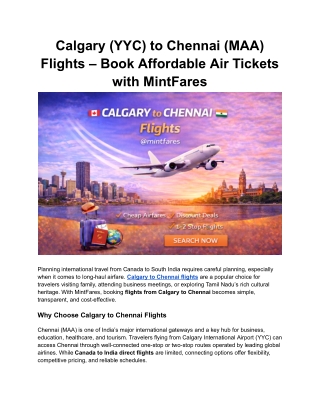 Calgary to Chennai Air Ticket Prices | Compare & Save
