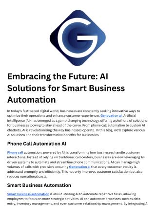 Embracing the Future AI Solutions for Smart Business Automation