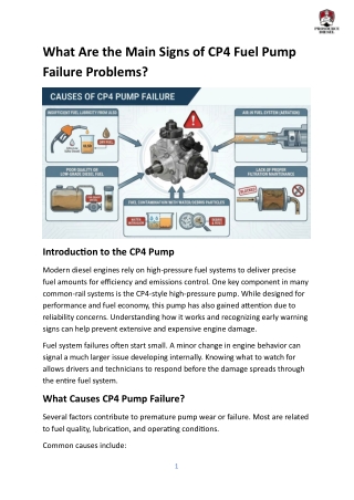 What Are the Main Signs of CP4 Fuel Pump Failure Problems