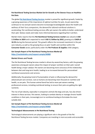 Pet Nutritional Testing Services Market Set for Growth