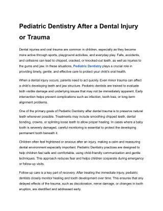 Pediatric Dentistry After a Dental Injury or Trauma