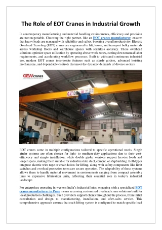 The Role of EOT Cranes in Industrial Growth