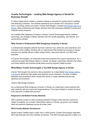 Crantia Technologies – Leading Web Design Agency in Kerala for Business Growth