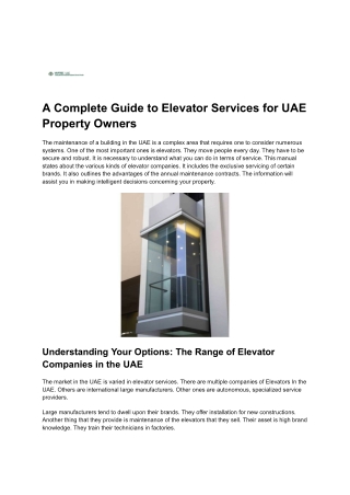 A Complete Guide to Elevator Services for UAE Property Owners
