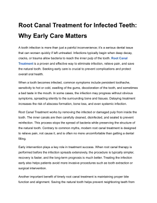 Root Canal Treatment for Infected Teeth: Why Early Care Matters