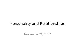 Personality and Relationships