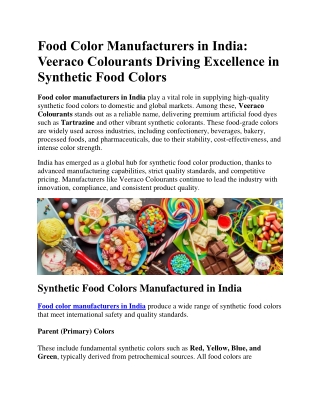 Food Color Manufacturers in India Veeraco Colourants Driving Excellence in Synthetic Food Colors