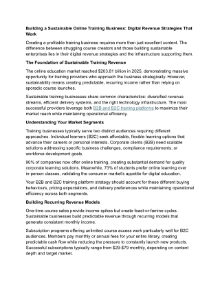 Building a Sustainable Online Training Business: Digital Revenue Strategies That