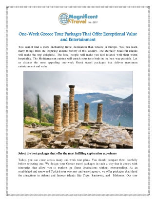 One-Week Greece Tour Packages That Offer Exceptional Value and Entertainment