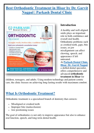 Best Orthodontic Treatment in Hisar by Dr. Garvit Nagpal- Parkash Dental Clinic