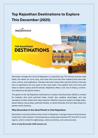 Rajasthan in Winter: Top Destinations to Explore in December 2025