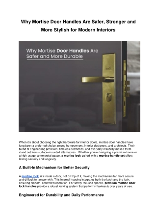 Why Mortise Door Handles Are Safer