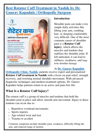 Best Rotator Cuff Treatment in Nashik by -Dr. Gaurav Kapadnis - Orthopedic Surgeon