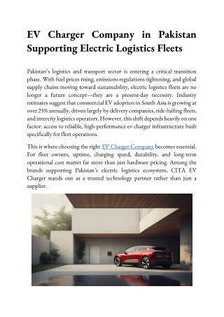 EV Charger Company in Pakistan Supporting Electric Logistics Fleets