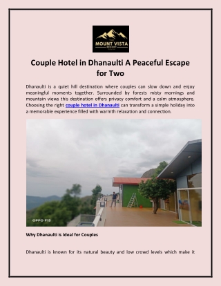 Couple Hotel in Dhanaulti A Peaceful Escape for Two
