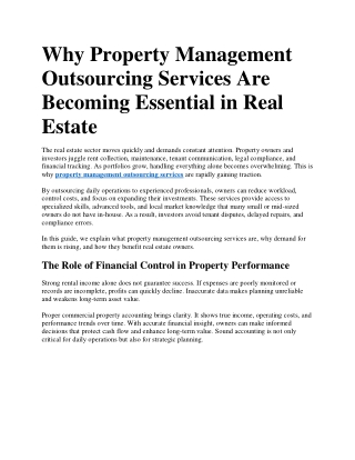 Why Property Management Outsourcing Services Are Becoming Essential in Real Estate