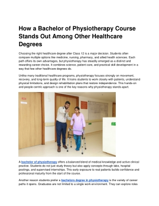 How a Bachelor of Physiotherapy Course Stands Out Among Other Healthcare Degrees