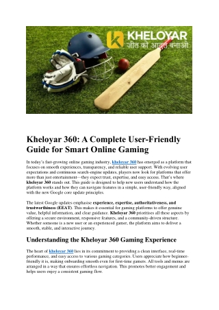 Kheloyar 360: A Complete User-Friendly Guide for Smart Online Gaming