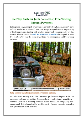 Get Top Cash for Junk Cars– Fast, Free Towing, Instant Payment