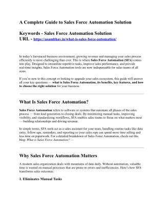 A Complete Guide to Sales Force Automation Solution