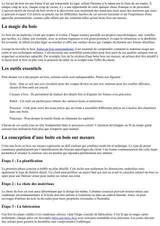 Éveillez vos sens: explorer l’univers tactile du travail du Bois!