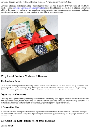 Corporate Hampers Australia with Local Produce Selections: A Fresh Take on Corpo