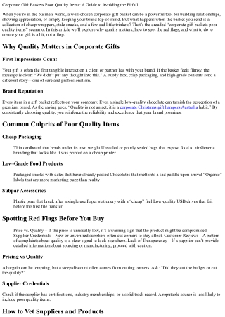 Corporate Gift Baskets Poor Quality Items: A Guide to Avoiding the Pitfall
