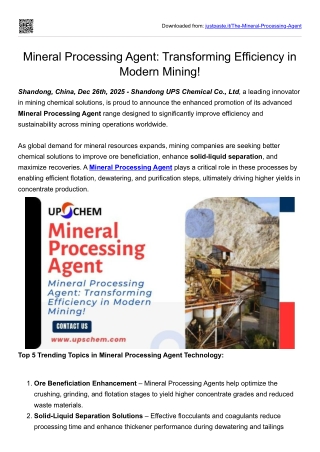 Mineral Processing Agent Transforming Efficiency in Modern Mining!