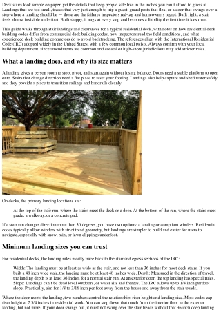 Residential Deck Stair Landings and Clearances per Code