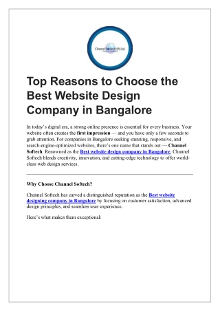 Top Reasons to Choose the Best Website Design Company in Bangalore