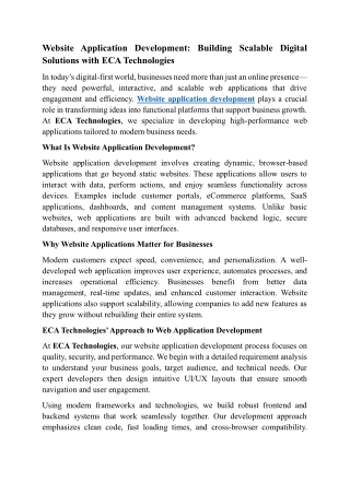 Website Application Development - Building Scalable Digital Solutions with ECA Technologies