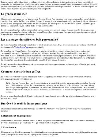 Du rêve à la réalité: Transformez vos idées avec le coffre!