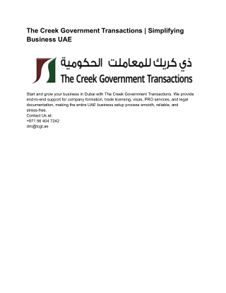The Creek Government Transactions | Simplifying Business UAE