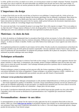 Une boite bien conçue comme véritable œuvre d'art.