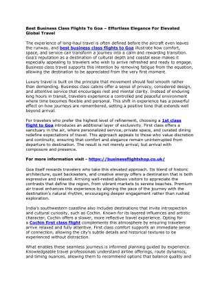 Best Business Class Flights To Goa – Effortless Elegance For Elevated Global Travel