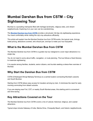 Mumbai Darshan Bus from CSTM – City Sightseeing Tour