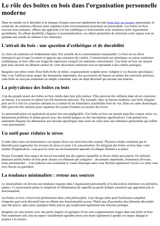 Le rôle des boites en bois dans l'organisation personnelle moderne