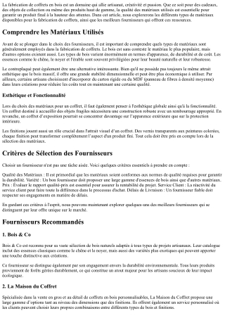 Les Meilleurs Fournisseurs De Matériaux Pour Fabrication De coffrets!