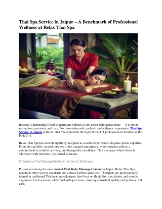 Thai Spa Service in Jaipur – A Benchmark of Professional Wellness at Relax Thai Spa