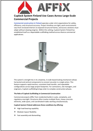 Cuplock System Finland Use Cases Across Large-Scale Commercial Projects