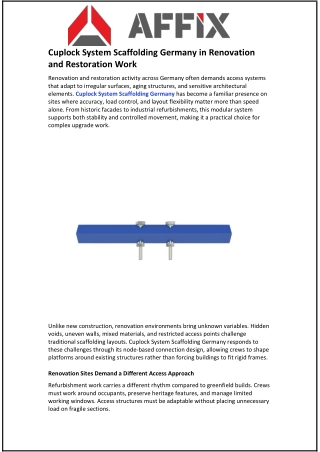 Cuplock System Scaffolding Germany in Renovation and Restoration Work