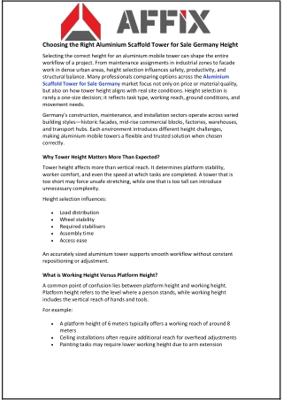 Choosing the Right Aluminium Scaffold Tower for Sale Germany Height