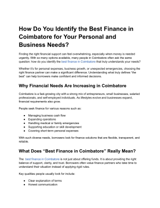 How Do You Identify the Best Finance in Coimbatore for Your Personal and Business Needs