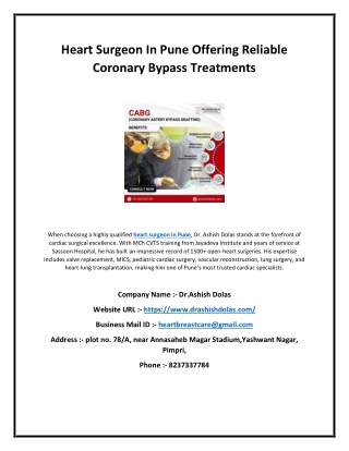 Heart Surgeon In Pune Offering Reliable Coronary Bypass Treatments