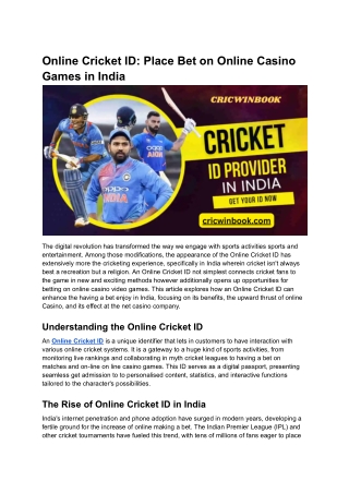Online Cricket ID_ Place Bet on Online Casino Games in India