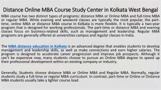 Distance Online MBA Course Study Center in Kolkata West Bengal Executive MBA
